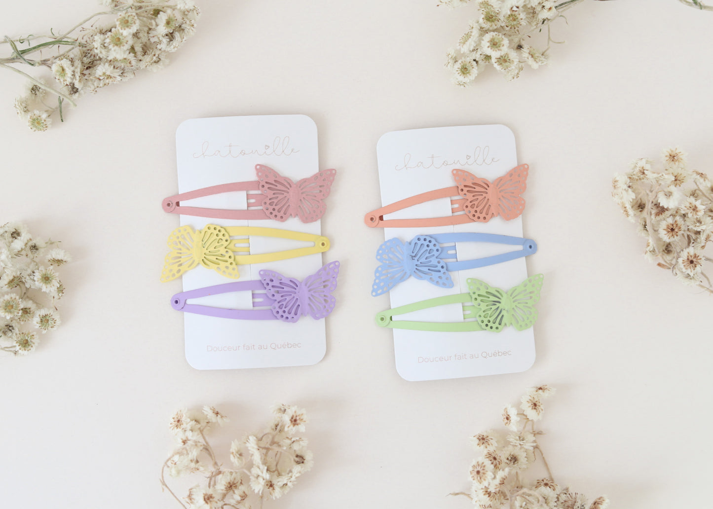 Snap clips - Papillons dusty pastels